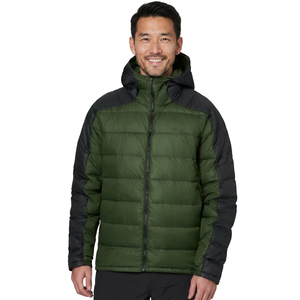 Veste d'hiver pour homme à capuche en duvet, couleur unie vert noir, coupe-vent, fermeture éclair, vêtements d'extérieur décontractés, coupe régulière - Product Image 2
