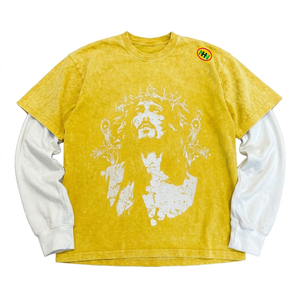 Orange Men's T-<b>Shirt</b> With <b>Jesus</b> Print Contrast Sleeve Casual O-Neck 100% Cotton Jersey Short Sleeve - Product Image 5