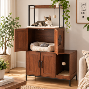 Villa moderne pour chat en bois blanc avec armoires de rangement et éléments ludiques pour chats d'intérieur - Product Image 5