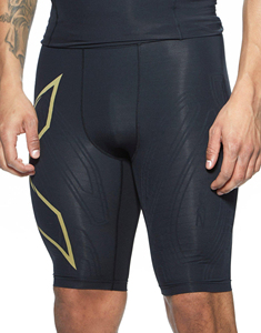 Shorts de compression noirs pour hommes, taille haute, longueur capri, séchage rapide, style sportif, taille élastique, tricotés en Spandex et Nylon - Product Image 3