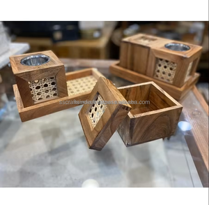 Bois naturel sélectionné unique rotin Mubkhar brûleur d'encens Bukhoor boîte et plateau encensoir adapté aux cadeaux Ramadan Eid de l'Inde - Product Image 4