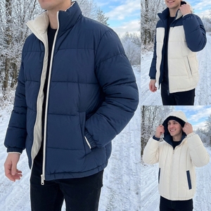 Men's <b>Reversible</b> Puffer Jacket Winter <b>Coat</b> Stand Collar Zip Up Outdoor Streetwear Custom Private Label OEM ODM - Product Image 5