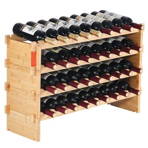Étagère à vin modulaire empilable à 4 niveaux en bambou massif pour 36 bouteilles, présentoir autoportant avec porte-vin - Product Image 4