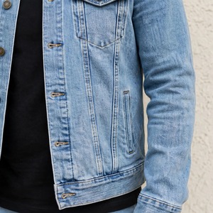 Custom Men's Light Blue Denim <b>Jacket</b> – Vintage Washed <b>Trucker</b> <b>Jacket</b>, Casual Streetwear, OEM & ODM Clothing Manufacturer - Product Image 3