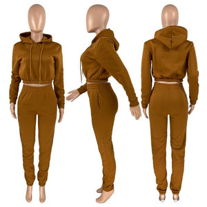 Conjunto de Sudadera Corta Negra y Pantalones Deportivos para Mujer, Color Sólido, Manga Larga, Informal, Transpirable, Tejido de Felpa, 100% Algodón, Invierno - Product Image 6