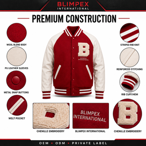 Veste universitaire pour homme sur mesure OEM, mélange de laine, manches en cuir PU, patch en chenille, style baseball - Product Image 5