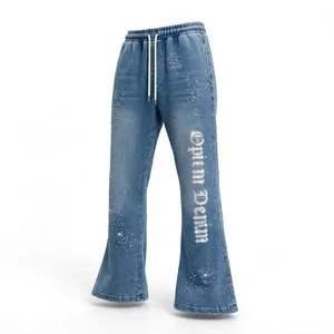 Pantalones Deportivos de Pierna Ancha con Pedrería Blanca, Forro Polar, Transpirables, con Logotipo Frontal, Cordón Ajustable, Casuales, para Hombre, Estilo Urbano - Product Image 4