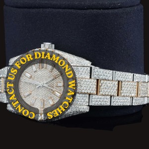 Handcrafted Two Tone Stainless Steel Custom Round Dial With Auto Date Features Full Iced Brilliant Cut Moissanite Diamond Watch - Product Image 4