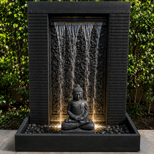 Fontaine Bouddha en pierre faite à la main, extérieure, LED, résistante aux intempéries, décoration de jardin Art Déco, taille personnalisée - Product Image 5