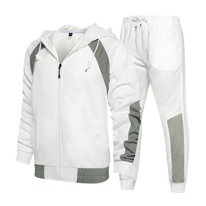 <b>Top</b> Quality White Hooded Tracksuit Full <b>Zipper</b> Sweatshirt Jogging Pants Set Solid Color Casual Autumn Wear Breathable - Product Image 2