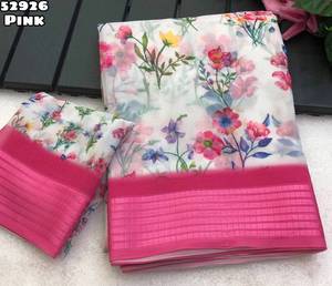 Saree ผ้าชีฟองพิมพ์ดิจิตอลน้ำหนักเบาผ้าชีฟองที่มีขอบผ้าทอและ tussle บน pallu - Product Image 5