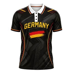 Germany Men's Black Polo Shirt Short Sleeve Digital Printed Sporty Design Breathable Polyester Woven Front Logo - Product Image 2