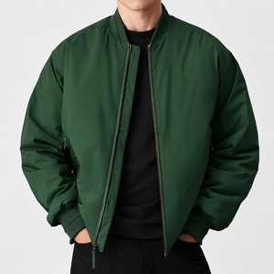 100% Polyester Men's Spring Fall Casual Zip-up Outerwear Contrast Lined Stand Collar Ribbed Cuff Flight Bomber Jacket For Men - Product Image 4