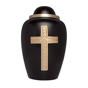 Urne funéraire au design magnifique avec incrustation de croix, noire, élégante, pour cendres d'adultes, pour fournisseurs en gros - Product Image 1