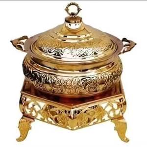 Cacerola de Lujo Dorada Real para Calentar Alimentos, Plato para Calentar Comida con Relieve Premium y Soporte Ornamentado para Catering de Buffet en Bodas Tradicionales - Product Image 1