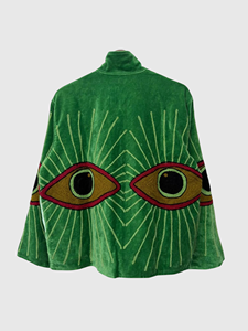 Blouson en velours vert brodé motif œil, col roulé, manches chauve-souris, grande taille, pour femme, collection automne - Product Image 2