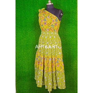 Boho ชุดเดรสมิดิฮิปปี้สำหรับผู้หญิง, ชุดเดรสผ้าฝ้ายอินเดียงานปาร์ตี้เปิดไหล่ข้างเดียวลำลองลูกไม้สไตล์หวานสำหรับเพื่อนเจ้าสาวฤดูร้อน - Product Image 6