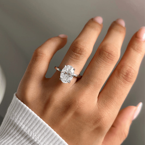 EtherStar Jewels 2.5ct Oval Lab Grown Diamond Classic Hidden Halo Engagement <b>Ring</b> 18K White Gold <b>Plain</b> Band Wedding Anniversary - Product Image 4