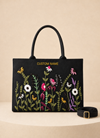 Sac fourre-tout en toile solide noir gaufré brodé HINDVANTA GLOBAL durable avec poignées en corde de coton réutilisables pour le shopping, les voyages et le quotidien
