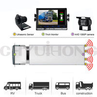 Sistema de Sensores de Estacionamiento para Camiones de 7 Pulgadas y 8 Sensores con Cámara de Respaldo AHD de 1080P y Visión Nocturna de 18 LED para Remolques de Autobuses Pesados