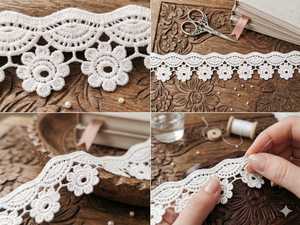 Factory Direct Premium <b>White</b> Polyester Floral and Fan Scalloped <b>Lace</b> Trim - 3D Textured Crochet-Style Border for Saree, Dupatta - Product Image 3