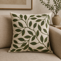 Sarung Bantal Linen Organik 100% Ramah Lingkungan dengan Pola Geometris Daun Bersulam Persegi Gaya Nordik Dekorasi Rumah Hotel Putih