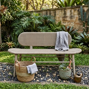 New Modern Minimalist Ciaro Wooden <b>Bench</b> Natural Solid Teak Wood Red Pulut Rattan Webbing Long <b>Bench</b> Dining Chair Patio Garden - Product Image 2