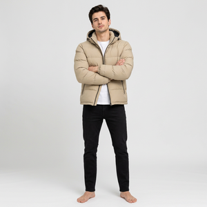 <b>Men</b> <b>Hooded</b> <b>Puffer</b> <b>Jacket</b> Winter Warm Breathable 220g Polyester Filling Zipper Closure Casual Solid Color Loose Front Zippers - Product Image 6