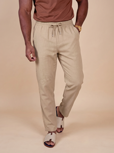 Pantalon en coton blanc pour homme, taille élastique avec cordon de serrage, décontracté, respirant, léger, coupe droite, avec poches, idéal pour l'été - Product Image 2