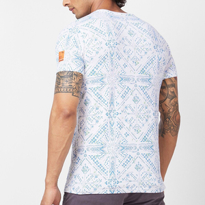 T-shirt en coton à manches courtes pour homme, imprimé géométrique blanc, col rond, coupe classique, jersey décontracté - Product Image 5