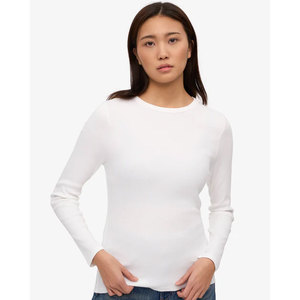 Camiseta Blanca de Manga Larga para Mujer, Cuello Redondo, Corte Ajustado, Tejido de Punto, Spandex y Algodón, Transpirable, para Todas las Temporadas - Product Image 3