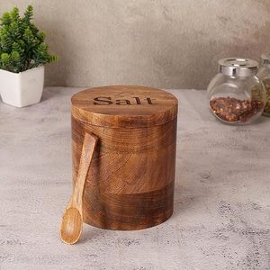 Recipiente de Sal de Madera Cilíndrico Moderno, Apilable, Ecológico y Hecho a Mano por Bela Artisan, con Tapa Abatible para Uso Doméstico - Product Image 3
