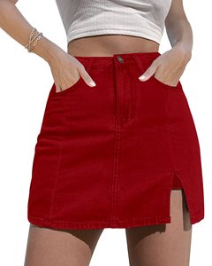 Falda pantalón vaquera casual para mujer, minifalda de mezclilla de cintura alta con abertura lateral, elástica, OEM, personalizada, al por mayor - Product Image 1