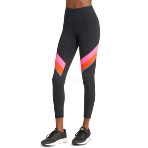 High Waist Women's Premium Customizable <b>Leggings</b> Full Length Color Blocked Geometric <b>Pattern</b> Sporty Stretch Breathable 180g - Product Image 3