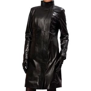 Abrigo de cuero con cuello levantado para mujer, abrigos de cuero genuino, gabardinas largas con cuello levantado para mujer, otoño 2025, de un solo pecho para mujer - Product Image 1