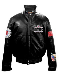 เสื้อแจ็คเก็ตหนังแท้ Los Clippers สีดำ - Product Image 1