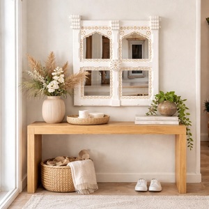 Vintage Wooden Window <b>Mirror</b> Decorative Four <b>Panel</b> Design Elegant Rustic Wall Accent for Luxury Interiors - Product Image 3