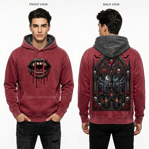Sweat-shirt à capuche zippé pour homme, bleu marine, avec imprimé graphique Angler Fish Deep Sea, effet délavé vintage, coupe oversize, en molleton de coton épais - Product Image 2