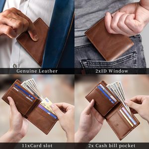 Portefeuille Homme Premium 2026 en Cuir Véritable Tendance Court et Fin à Double Volet avec Fermeture Ouverte, Poche Rabattable et Fenêtre de Sécurité RFID pour Cartes d'Identité - Product Image 6