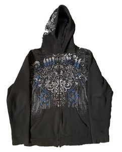 Sudadera con capucha gótica negra para hombre, con cremallera, estilo crop, oversize, bordado de corazón, manga regular, anti-bolitas, de algodón French Terry - Product Image 4