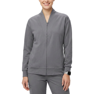 Blouse médicale pour femme en tricot extensible athlétique, col en V, fermeture éclair, design personnalisé, tailles et couleurs variées, vente en gros usine - Product Image 1