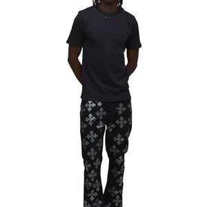 T-shirt Homme 2026 Tendance 100% Coton Col Rond Style Quatre Saisons Décoration Strass Lettres Artistiques Logo Avant Manches Courtes Écologique - Product Image 5