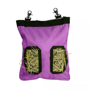 Pink Nylon Hay Bag With Two Feed Pockets And Metal <b>Clips</b> For Horse Feeding - Product Image 5