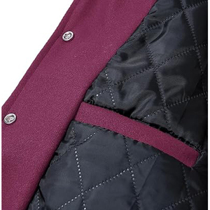 <b>Burgundy</b> White Varsity <b>Jacket</b> Preppy Style Turn-down Collar Regular Fit Autumn Wear Button Closure Solid Color - Product Image 5