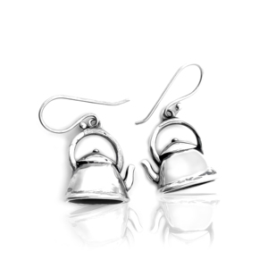 Boucles d'oreilles pendantes en argent sterling 925 pour femme, motif bouilloire à thé, serties de pierres, style bohème pour soirée - Product Image 1