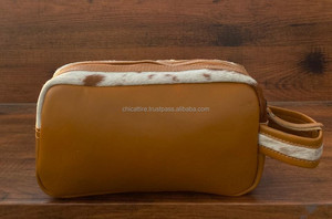 Sac de rangement cosmétique en cuir taillé à la main en cuir de vachette grande capacité femmes maquillage organisateur voyage trousse de toilette avec fermeture éclair - Product Image 4