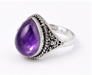 Bague en argent sterling 925 avec améthyste naturelle en forme de poire, bague artisanale en pierre précieuse violette, bague vintage, pierre de naissance de février - Product Image 2