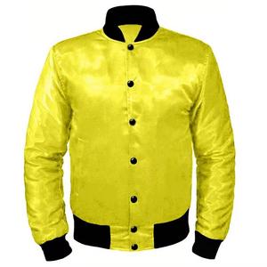 Men's Yellow Bomber <b>Jacket</b> Solid Color Stand Collar Casual Style Polyester Material Regular Fit Autumn Wear - Product Image 1