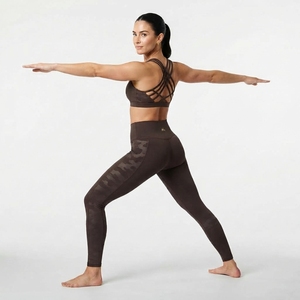 Women <b>Brown</b> Crisscross Strap Sports Bra High Waist Full Length <b>Leggings</b> Yoga Set Seamless Activewear 2 Piece - Product Image 4