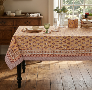Nappe rectangulaire florale Ridhi indienne faite à la main, imprimée au bloc, 100 % coton, moderne, écologique, durable, lavable et personnalisable - Product Image 1